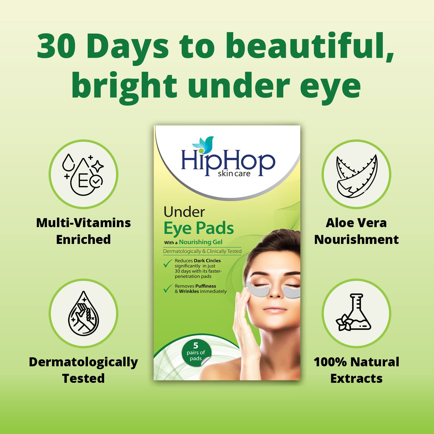 HipHop Under Eye Pads with Nourishing Gel, Lightens Dark Circles, Puffiness & Wrinkles with Aloe Vera Extracts for Men & Women- 5 pads 3