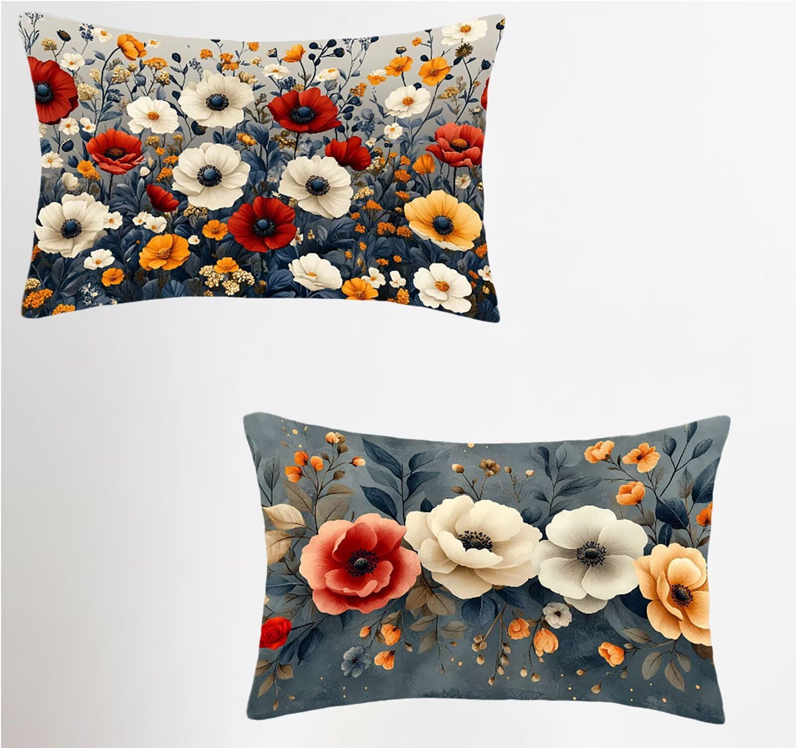 Taie oreiller 60x80 lot de 2 en velours doux floral pour canapé salon