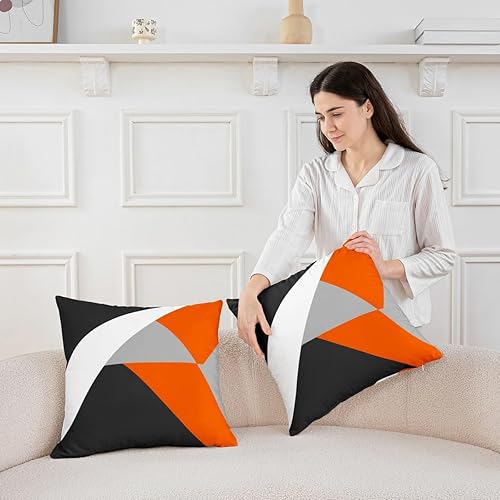 Miniatura 3 de Feelyou Juego de 2 fundas de almohada geométricas con líneas de rayas, geométricas, gris, naranja, negro, para decoración del hogar, sala de estar,
