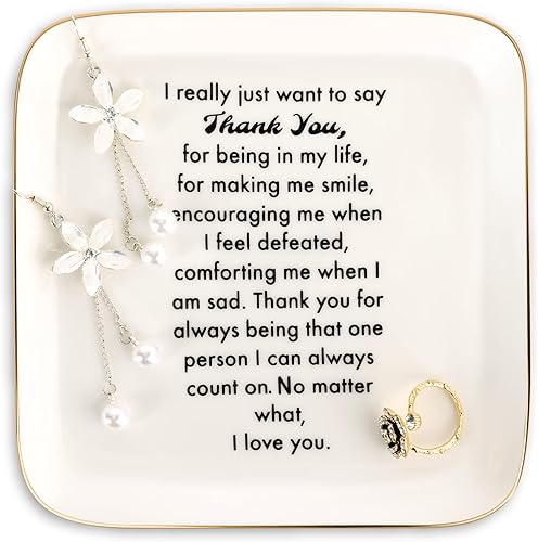 PUDDING CABIN - Plato para anillos para regalo de agradecimiento para mujeres, madres, maestras, compañeras de trabajo con el mensaje "Thank You for