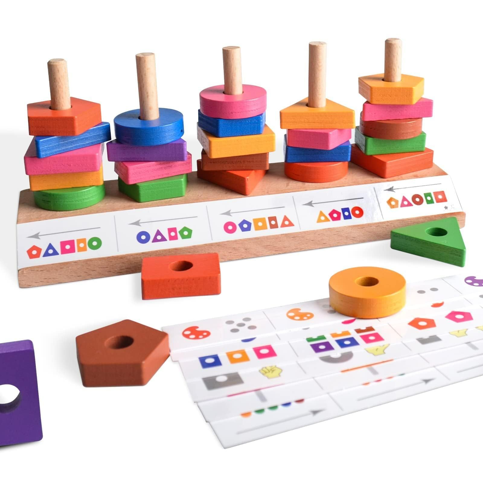 Aputue Wooden Sorting Stacking, Montessori Thing for 2-7 Year Old, Wooden Educational Thing for Boys and Girls, Preschool Shape Color Sorting Stacking Blocks Puzzles Learning Thing Birthday Gifts
