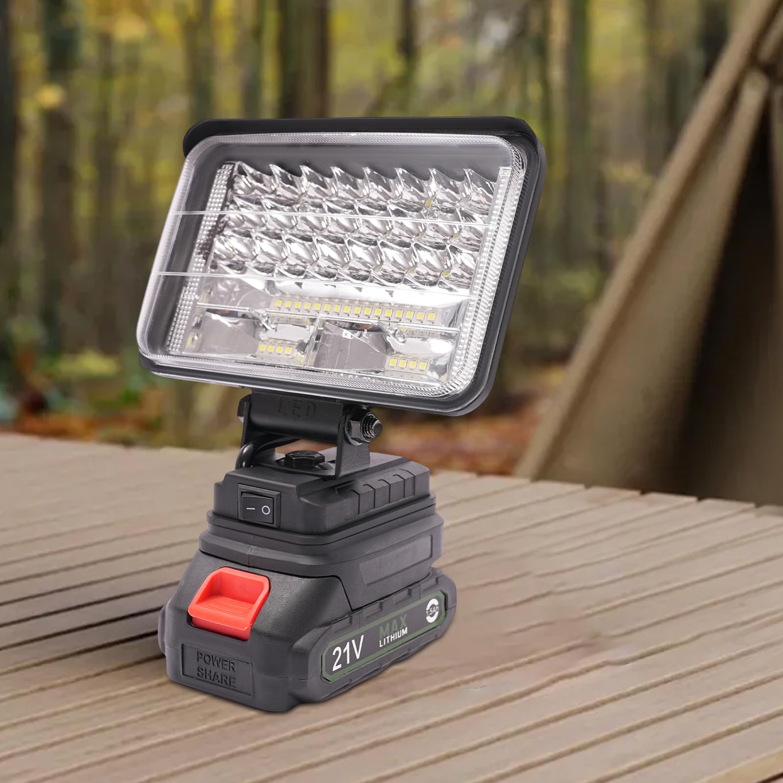 LED-Arbeitsleuchte, Kabellose Tragbare Campingleuchte, 48W 800LM, 6500mAh Akku (6h Laufzeit) mit 2 USB Ladeports, für Outdoor & Notfall – Schwarz
