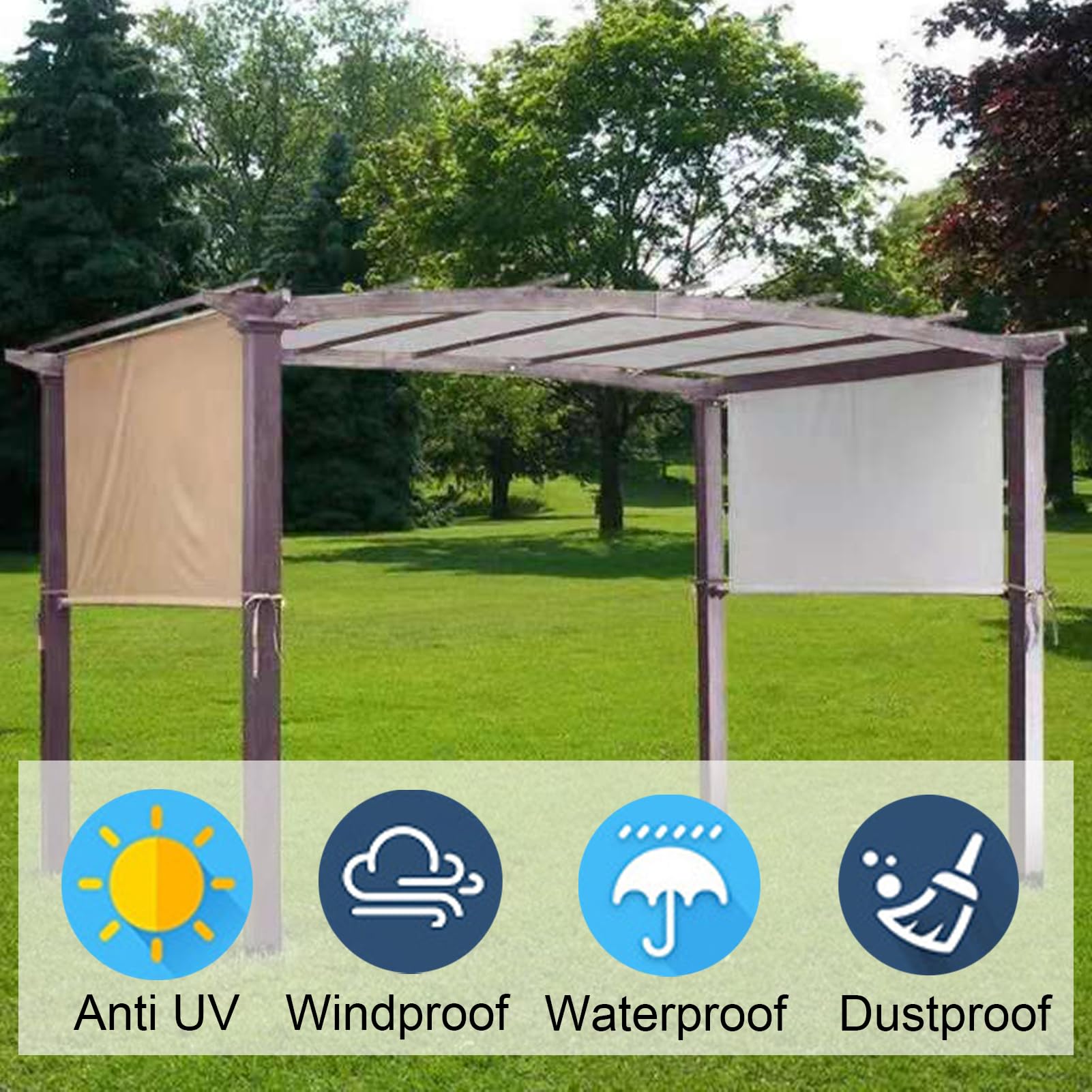 Wodoodporna tkanina wołowa 210D Pera osłona baldachimu na patio, werandę, podwórko, meble rattanowe (4,8 x 2,4 m, szary) - trwały, odporny na promieniowanie UV, łatwy w instalacji