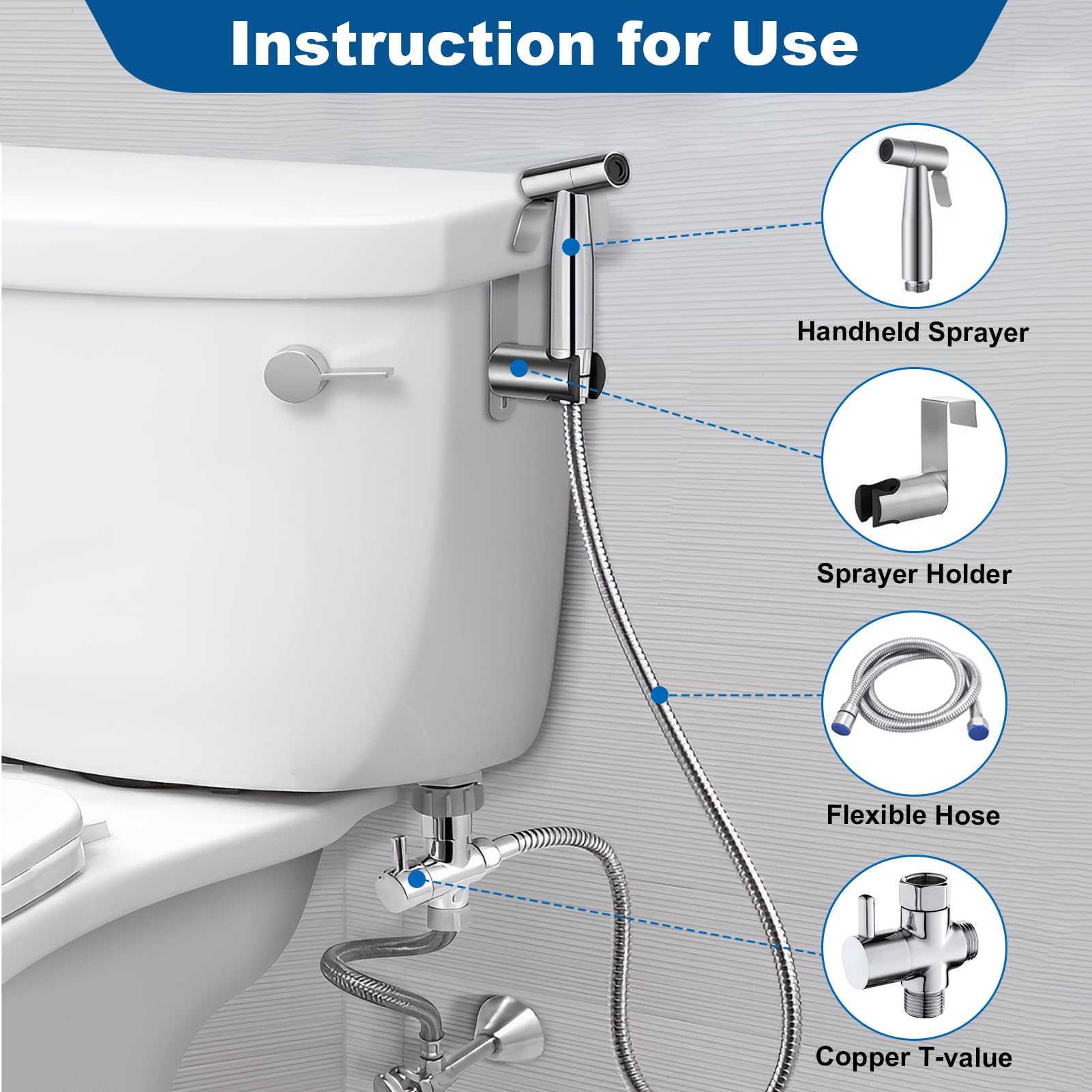 Kit De Pulverizador De Bidé De Mano De Acero Inoxidable Ajustable Para Inodoro, Ducha Shattaf, Ducha Musulmana Con Chorro De Agua Y Manguera De 1,5 M, Adaptador En T Para Inodoro, Limpieza De BañO — view 6