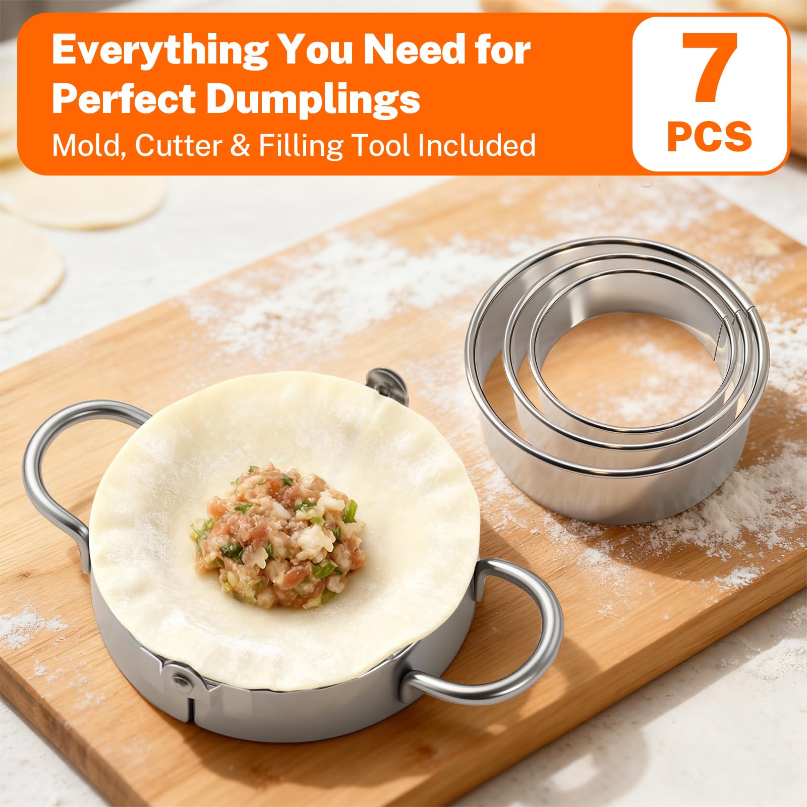 3-in-1 Teigtaschen- und Empanada-Maker-Set aus Edelstahl, professionelle Pressform in 3 Größen (9,7 cm, 12,7 cm, 15,2 cm) und Teigschneider, Füllschaufel, spülmaschinenfest für einfache Reinigung