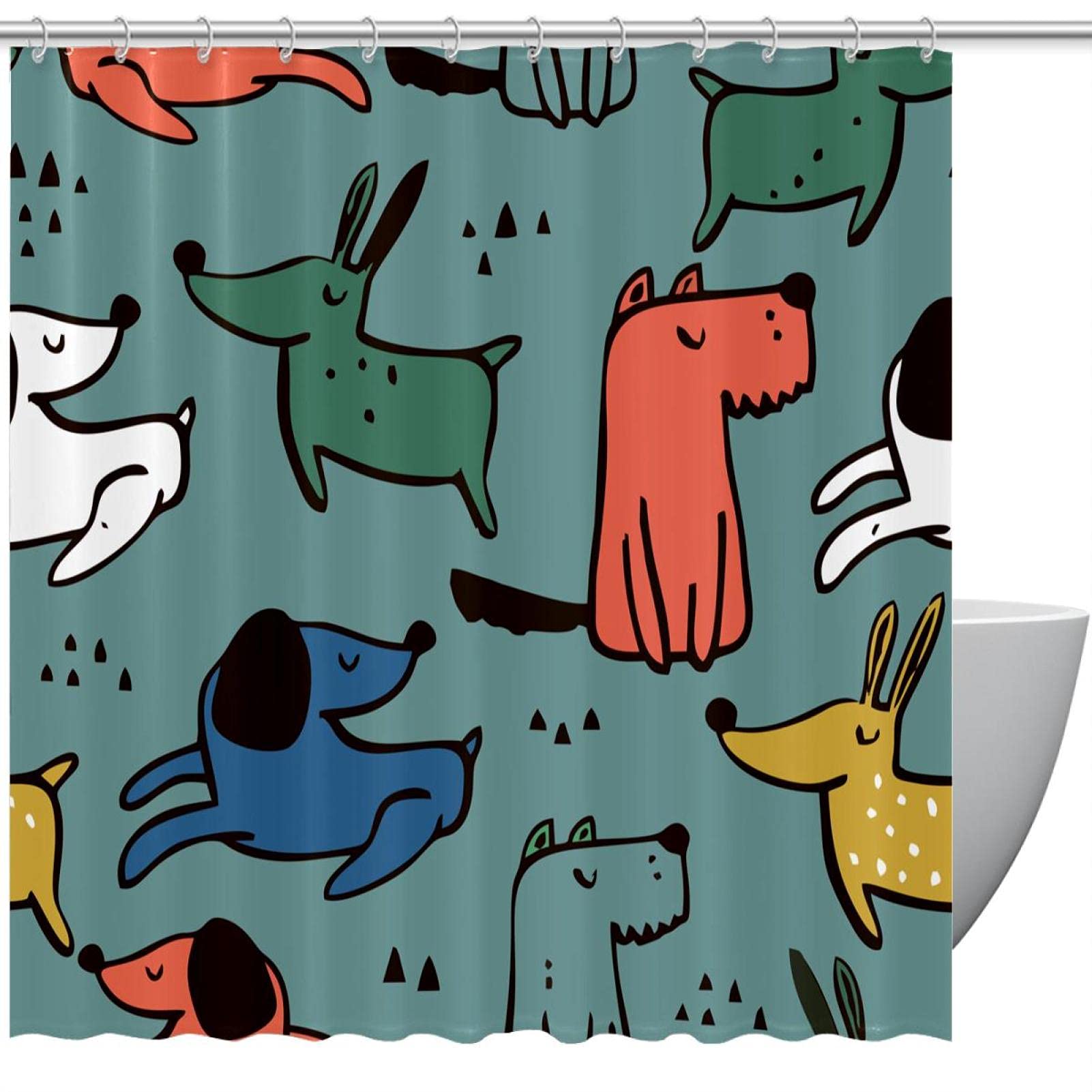 Rideau de douche 183 x 183 cm imperméable avec imprimé chien coloré