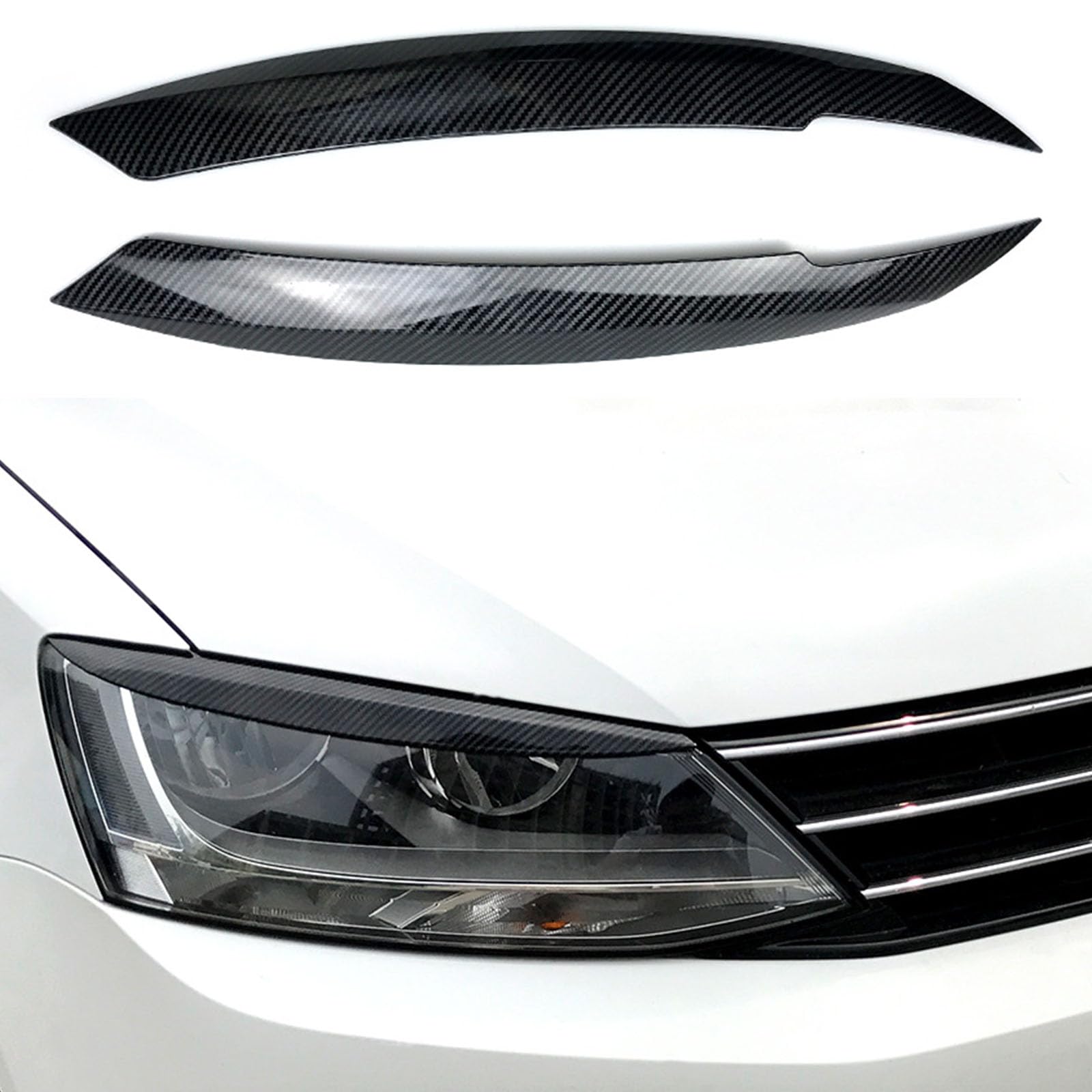 YPFYBHD Compatible with VW Jetta MK6 2011-2017, 1 Pair Car Headlight Eyebrow Eyelid Lamp Car Evil Eye Car Sticker Exterior Accessories Modification, Carbon Fiber Look