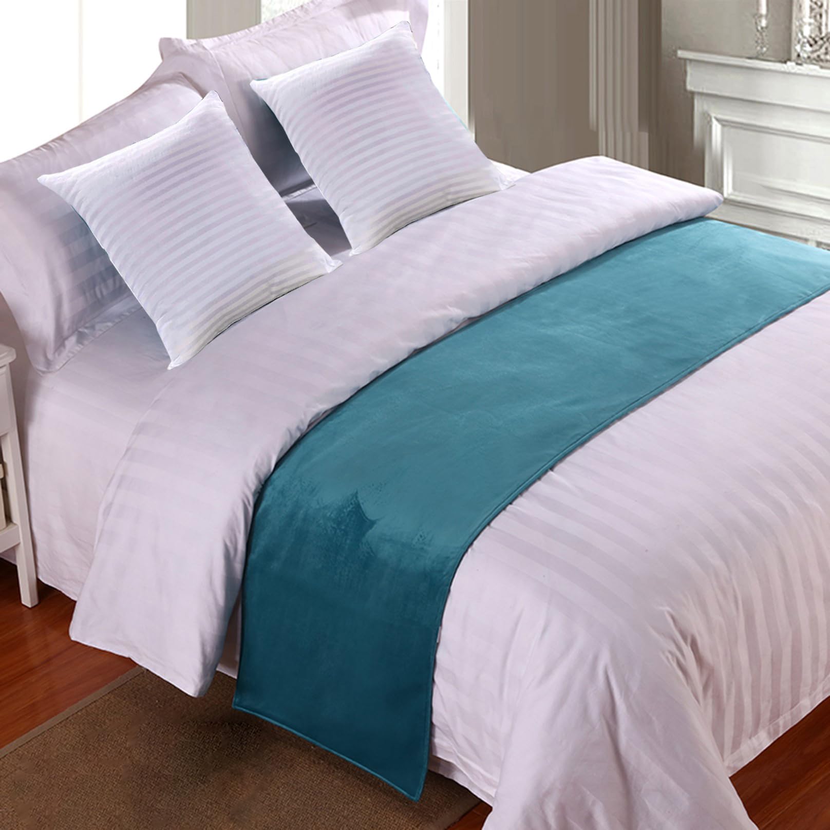 LEEMQCYA Velvet Bed Runners Bedspread Cover Solid Soft No Fading Bed Scarf Protection for Bedroom Wedding Room Home Hotel Bedding Decorations,Sky Blue-45x260cm for 2m bed