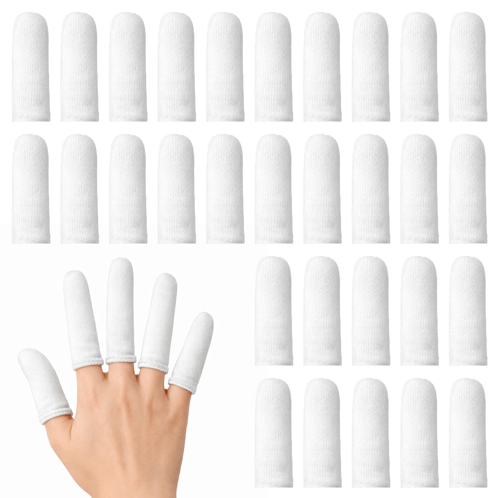 Photo 1 of 200 Pieces Cotton Finger Cots White Cloth Finger Sleeves Comfortable and Breathable Fingers Toe Sleeves Fingertips Protective Cover Thumb Protector for Fingers Tips(White)