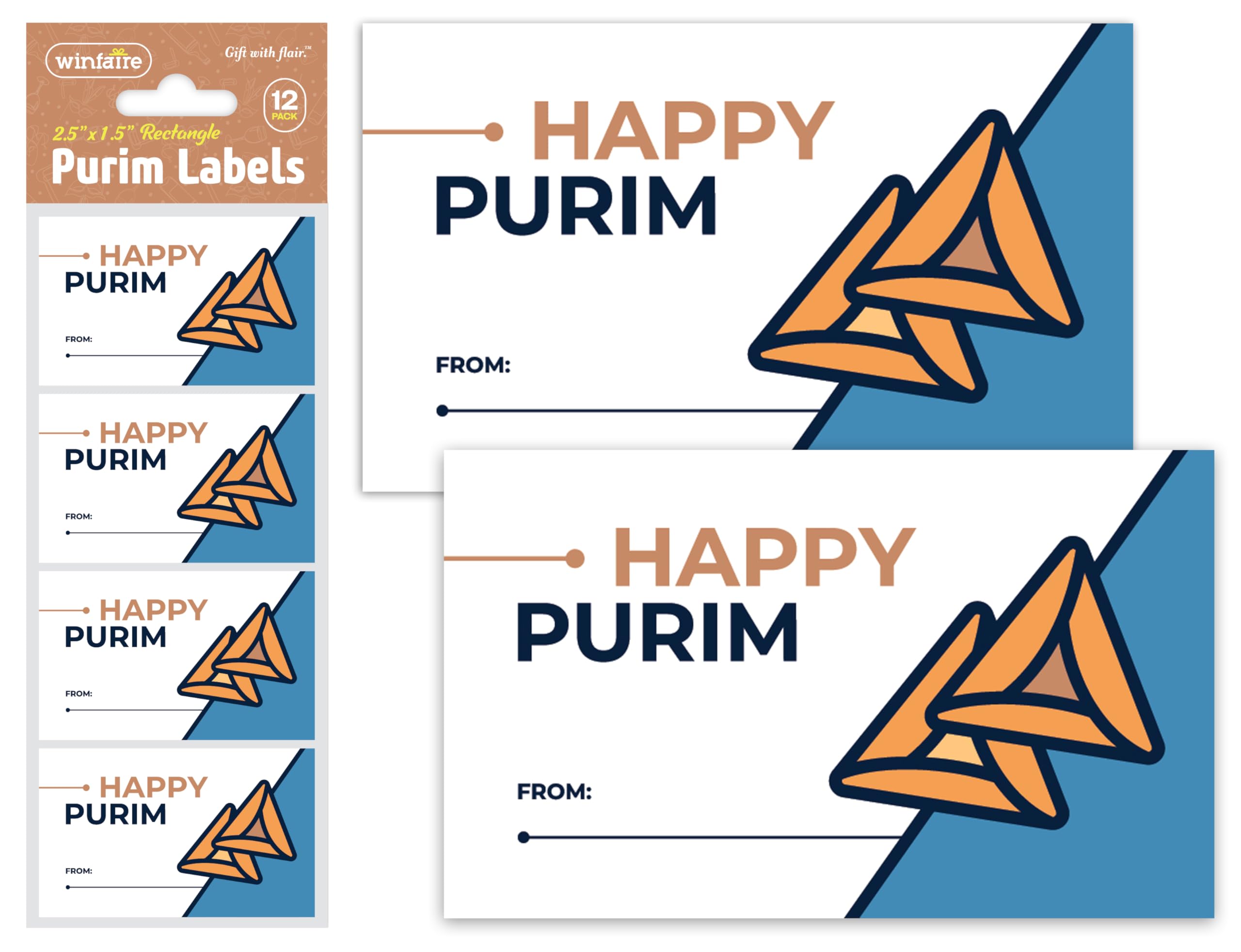 Purim Labels for Purim Mishloach Manot Boxes - Rectangle Happy Purim Label - 12 Pack Happy Purim Tags Labels for Mishloach Manot Bags - Hamantash