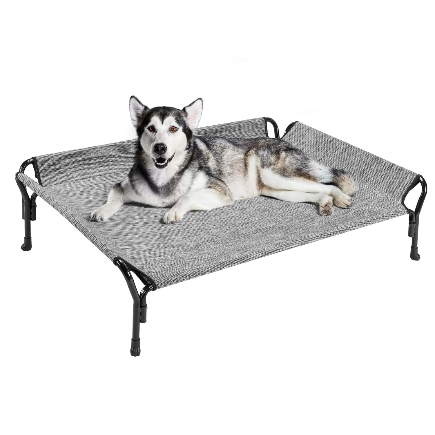 Veehoo Cooling Elevated Dog Bed, Dog Cots Beds for Large Dogs, Raised Dog Bed with Guardrail & Slope Headrest, Durable & Breathable Teslin Mesh, Dog Sofa Bed for Indoor & Outdoor, Large, Black Silver