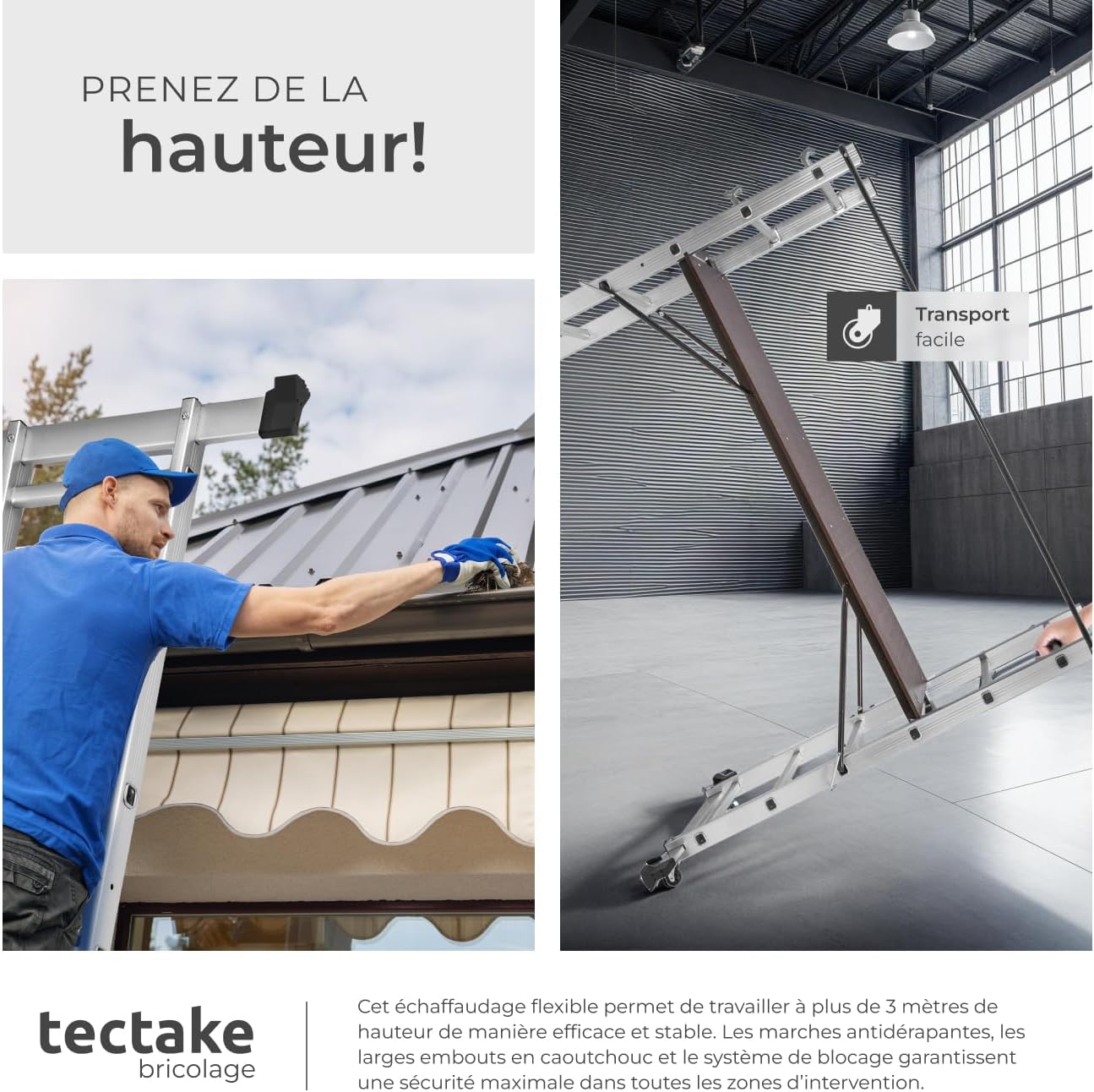 tectake® Échelle Multifonction 3 en 1 Échafaudage Roulant en Acier Plateforme de Travail Antidérapante Échelle Téléscopique Échelle Pliante Escabeau Pliant Bricolage Peinture Toiture — vue 6