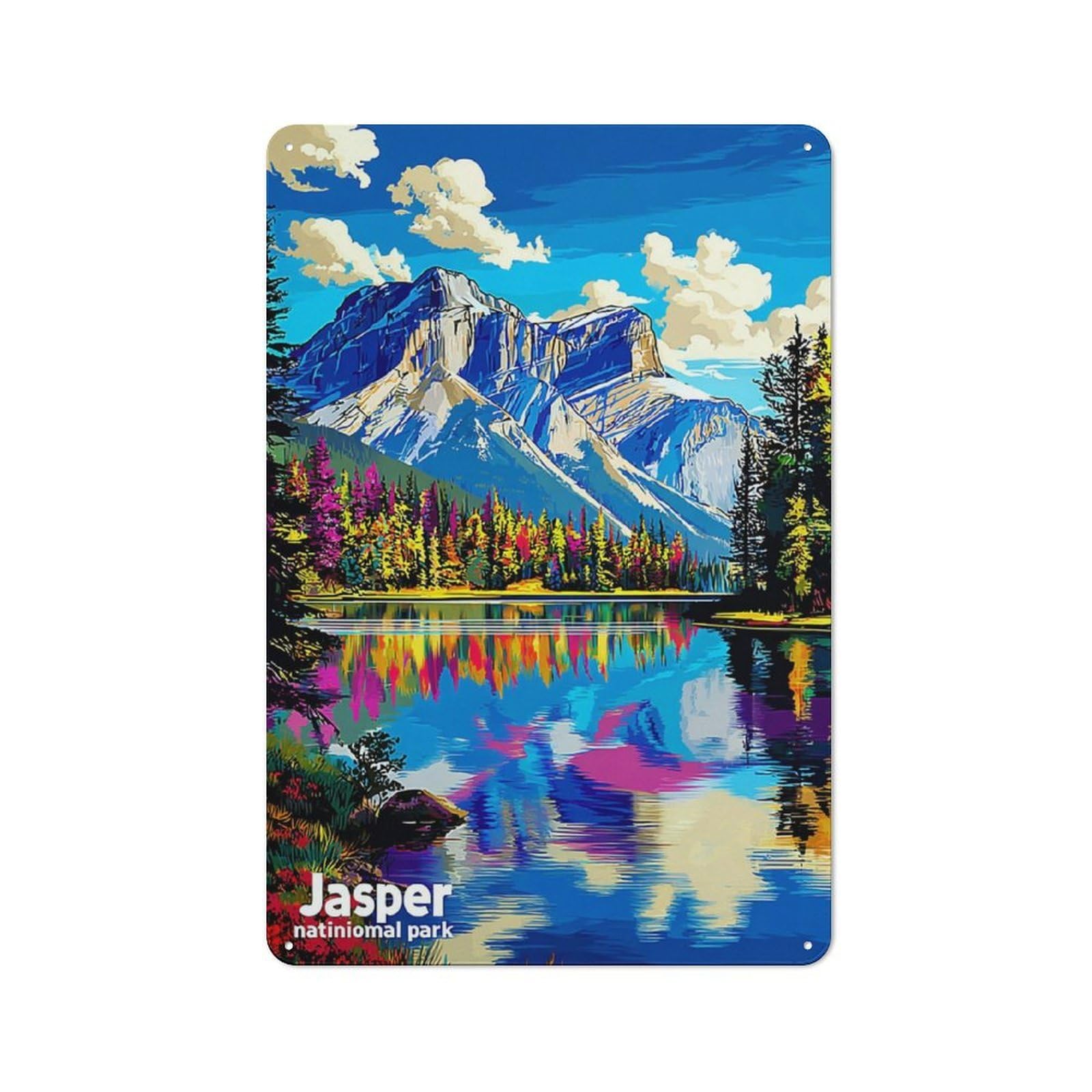 Junmoney Jasper National Park A Vivid Landscape Warehouse Style Tin Wall Sign 30X20cm Featuring Loft Wall Plaque For Loft, Studio, Office Or Creative Room