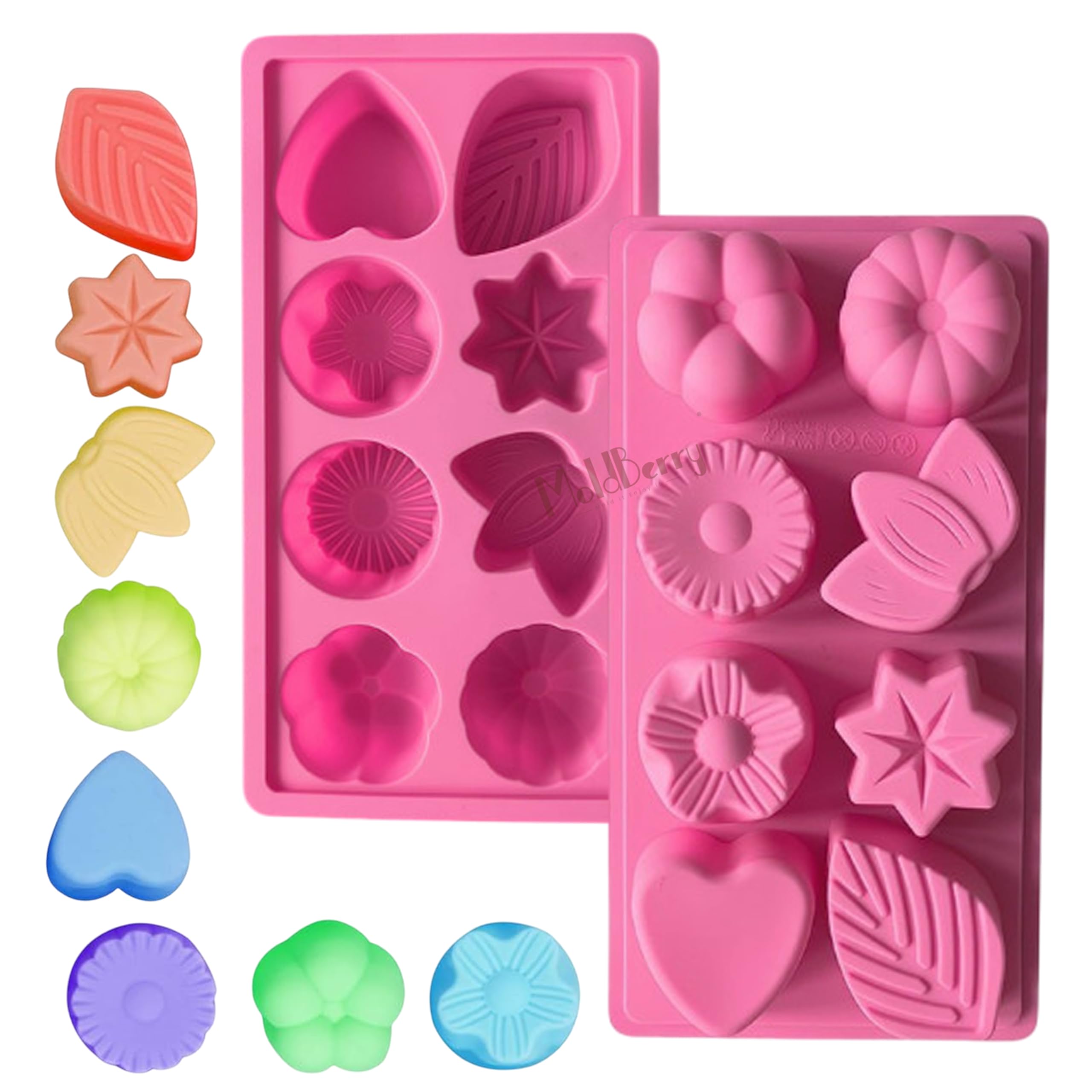 MoldBerry Silicone 8 Cavity Floral Leaf Shape Soap Mould for Handmade Soap Making, Chocolate, Jelly, Candle Craft | Flexible, Non-Stick, Reusable Soap Mould Pack 1-image-6