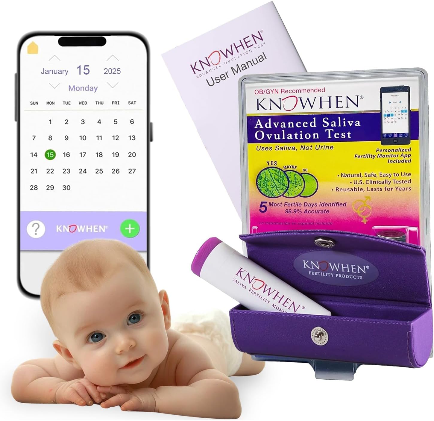 KNOWHEN® Saliva Ovulation Tests Kit – Non-Invasive Ovulation Predictor kit, Unlimited Tests for Fertility Tracking – No Waste, No Urine Mess – Hygienic Ovulation Days Tracker Kit for Family Planning
