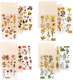 Vintage Rub on Transfers Stickers, 4 Pack Transfer Stickers Flowers Scrapbooking Stickers for Paper, Fabric, Mugs, Junk Journals, Bullet Journals, Scrapbooking Materials, Planners, Wedding Scrapbook