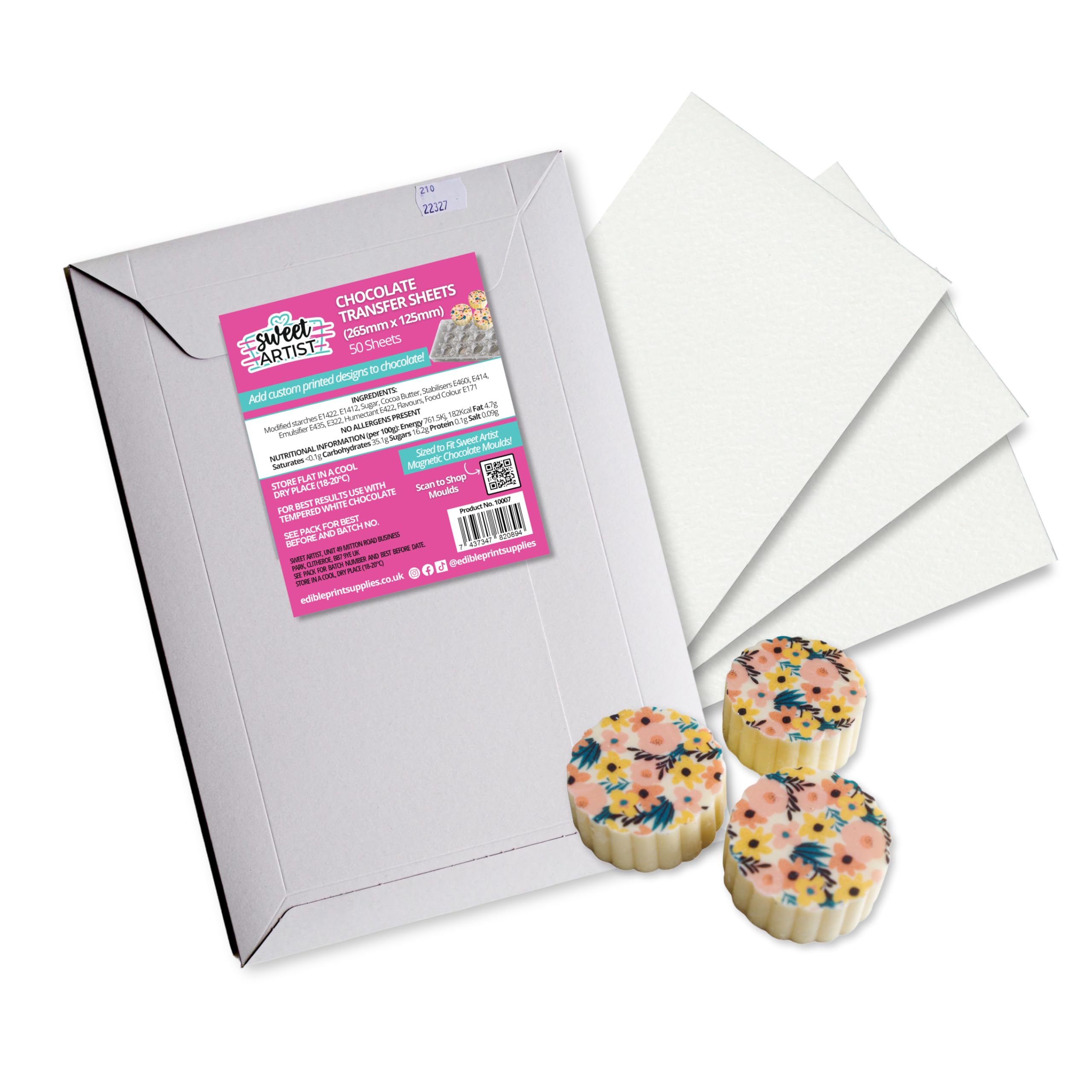 Printable Chocolate Transfer Sheets (265mm x 125mm) for Magnetic Chocolate Moulds - Blank for Printing with Edible Printer (50 Sheets)