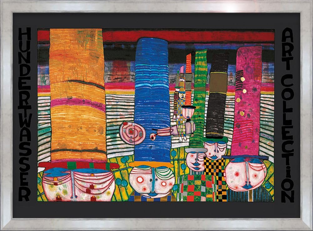 artissimo Bild gerahmt 72x53 cm Friedensreich Hundertwasser „Hüte tragen“ AG4693 – hochwertiger Kunstdruck mit Rahmen, modernes Wandbild für Wohnzimmer, Büro & Praxis