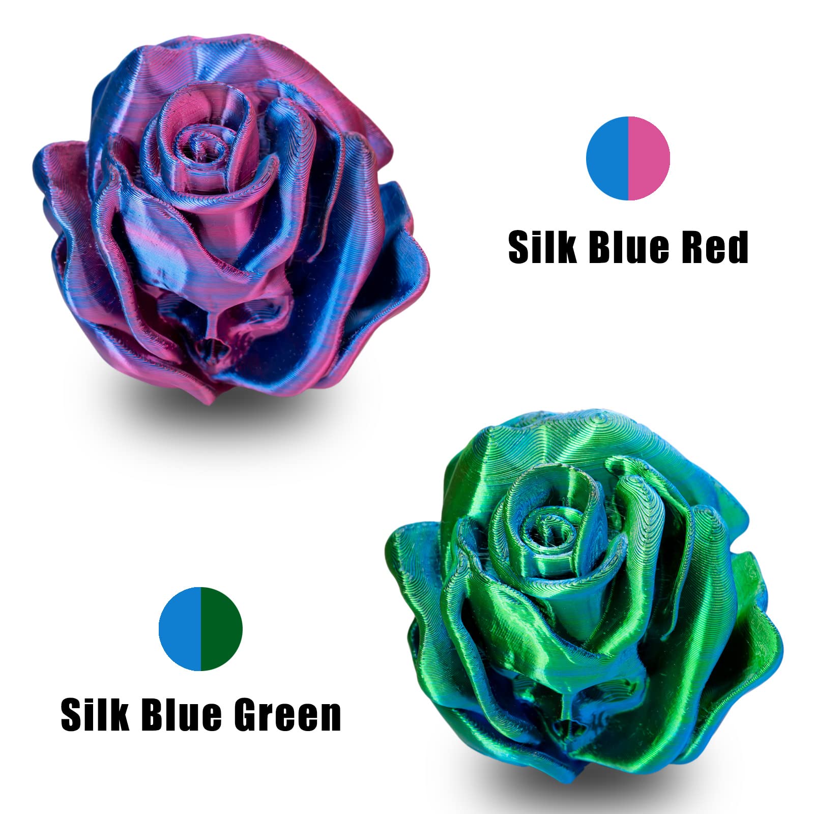 OVV3D Filamento PLA 1.75 +/- 0.02mm Seda, Impresora 3D Filamento PLA Traje Filamento Concurrentes Bicolor, Filamento 3D Impresora Arcoíris Combinación, PLA 200 g × 4