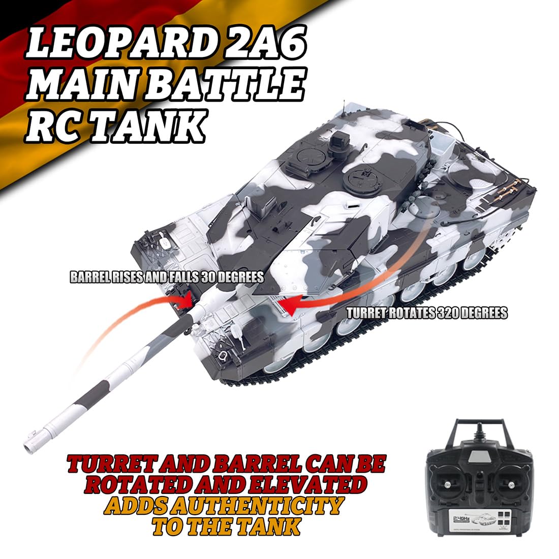Model czołgu bojowego 1:16, 2,4 G, niemiecki leopard 2 A6 wojskowy czołg z efektami dymu, zestaw modelarski dla fanów wojskowych i dorosłych
