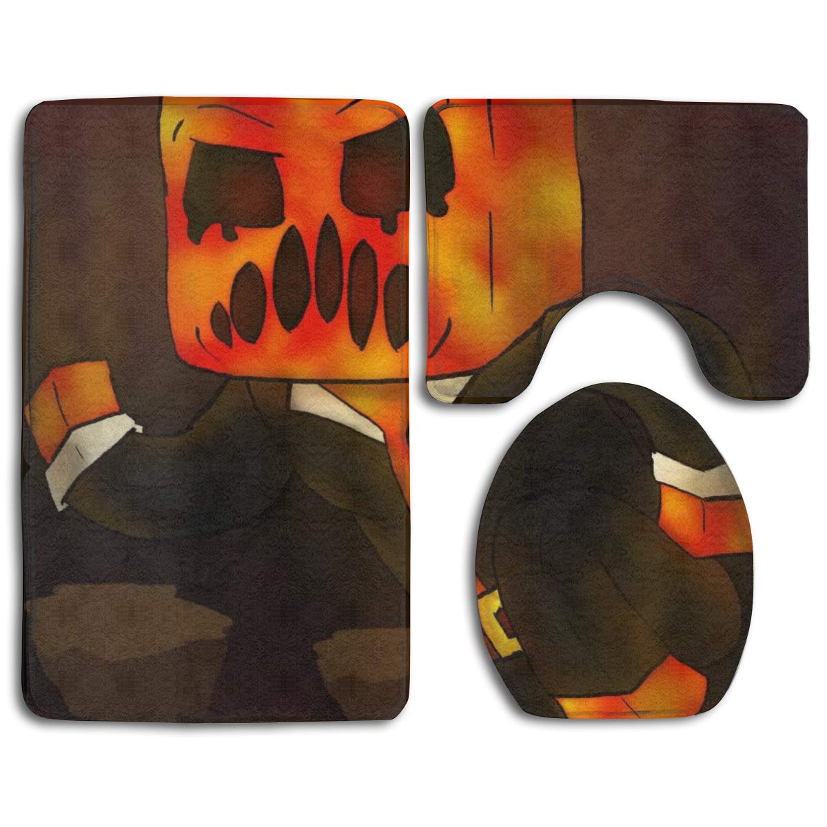 Preston Fire Nation Playz Gamer Flame 3-Piece Washable Bathroom Rug Set，Soft Non Slip Bath Mat + Contour + Toilet Lid Cover