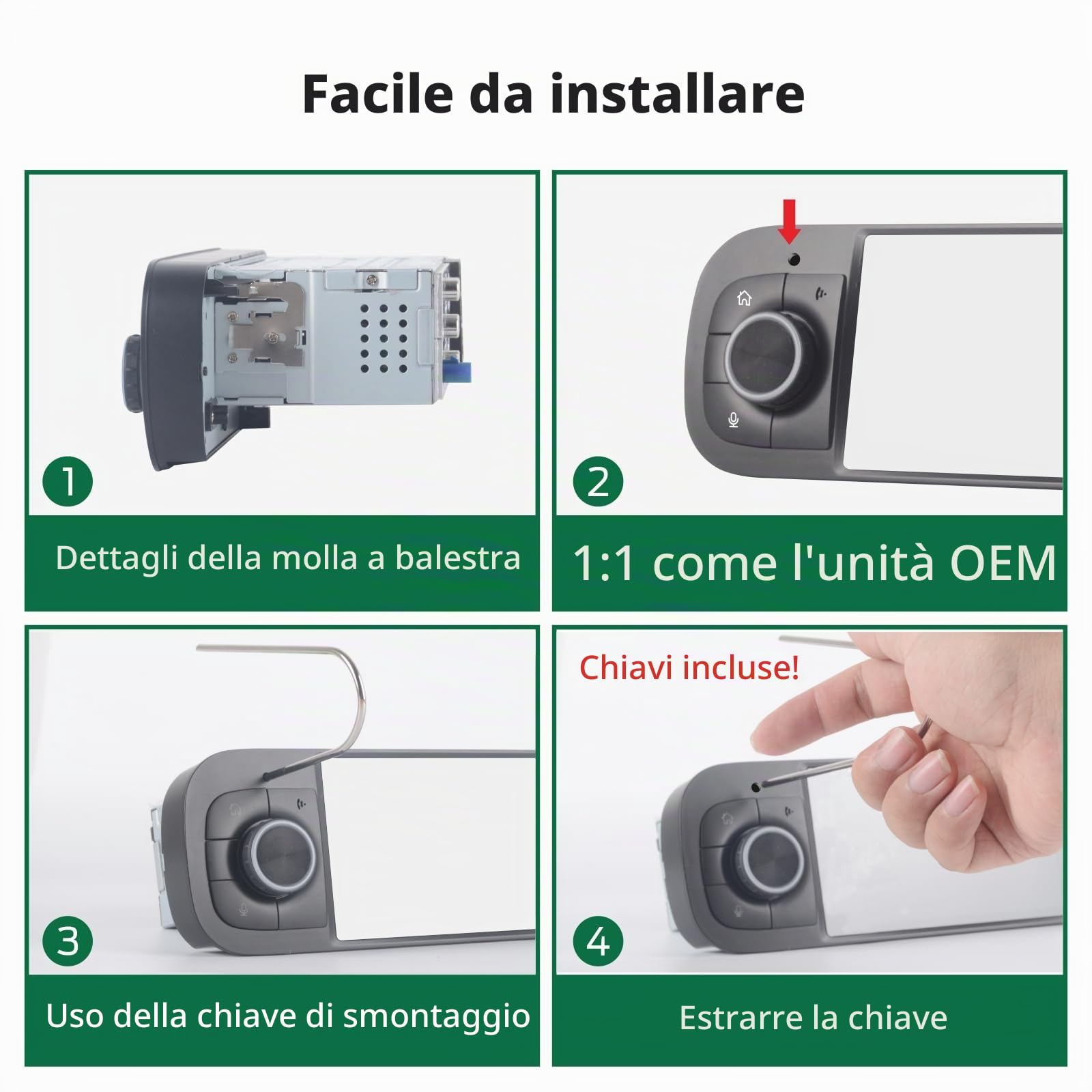 Autoradio Linux per Fiat Panda 2013-2025 con CarPlay Wireless e Android Auto, avvio in 2 secondi, comandi fisici tramite manopola, audio di livello OEM, Porta ISO Plug & Play Stile OEM
