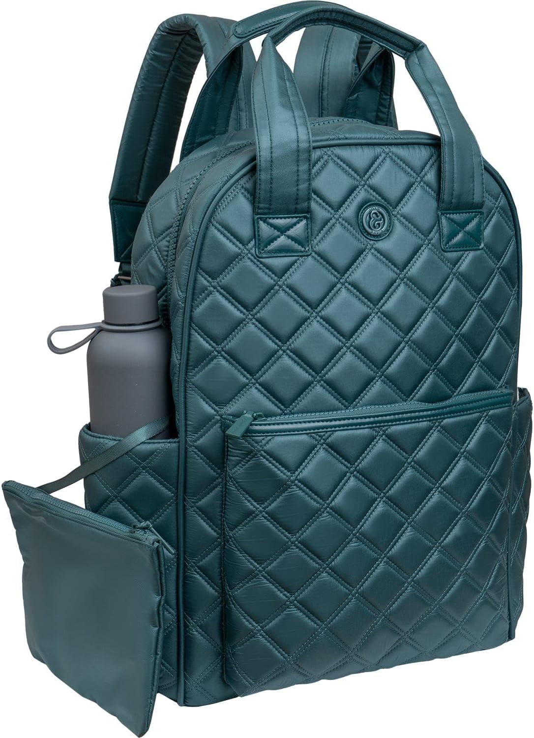 Joan & David Puffer Backpack for Women 18" – Quilted Puffer Laptop Backpack with 15" Sleeve, Lightweight Work Backpack - Small Bookbag for Nurses, Travel Daypack with Multiple Pockets - Spruce