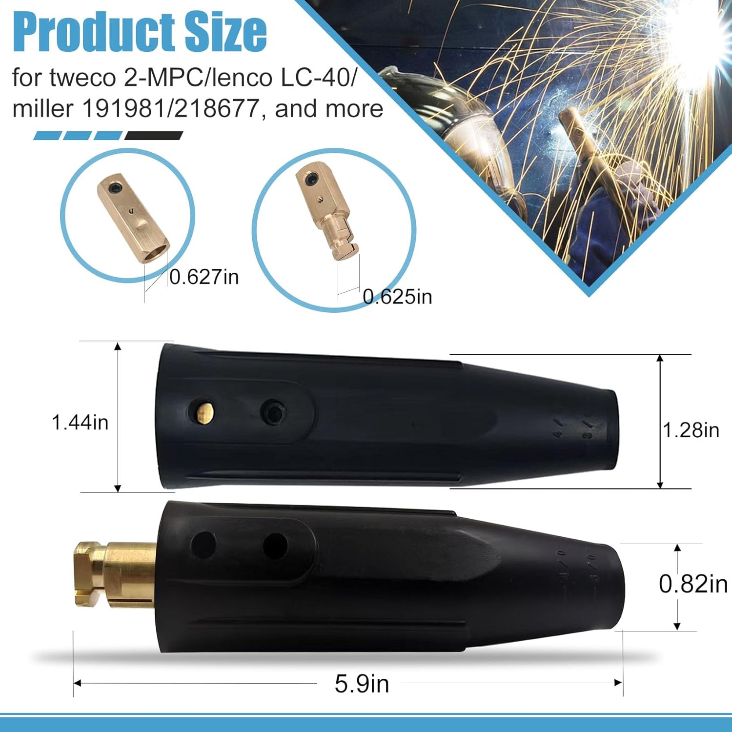 3PK Welding Lead Connectors, Positive Cam Twist-Lock Insulated Connector Pair (Male/Female) for Tweco/Lenco Style 2-MPC/LC-40/Miller for Welding Cable #4-2/0 (25-50mm), for Welding Lead Connectors