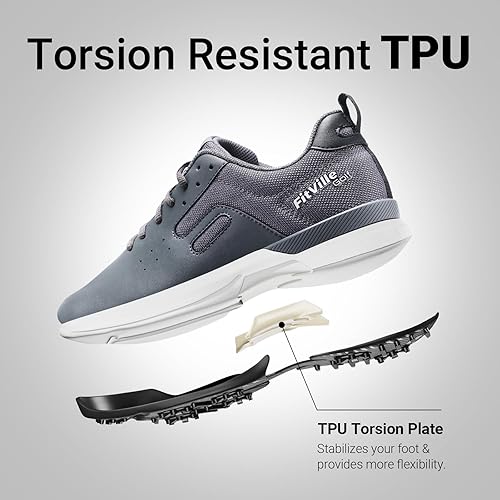 Miniatura 3 de FitVille Zapatos de golf profesionales para hombre, zapatos de golf extra anchos con púas para hombres impermeables