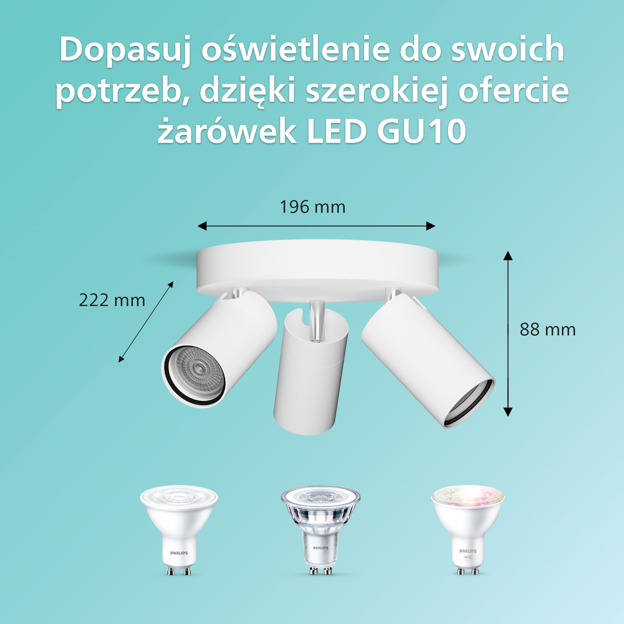 Philips LED Potrójny reflektor punktowy Idris na okrągłej podstawie, biały, IP44, wodoodporny, żarówki GU10 nie wchodzą w skład zestawu