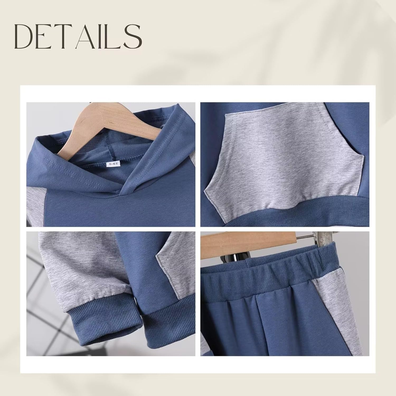 5-11Y Boys Clothes Long Sleeve Hooded Pullover Colorblock Sweatshirt + Pants 2pcs Fall Winter Outfit Set - Image 6