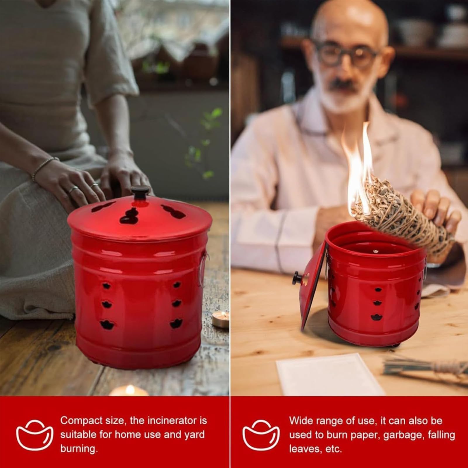 Brûleur à papier avec couvercle – Poignée ergonomique pour papier – Brûleur anti-étincelles pour intérieur et extérieur, terrasse, plage, jardin, camping, porche, jardin, jardin, porche, jardin