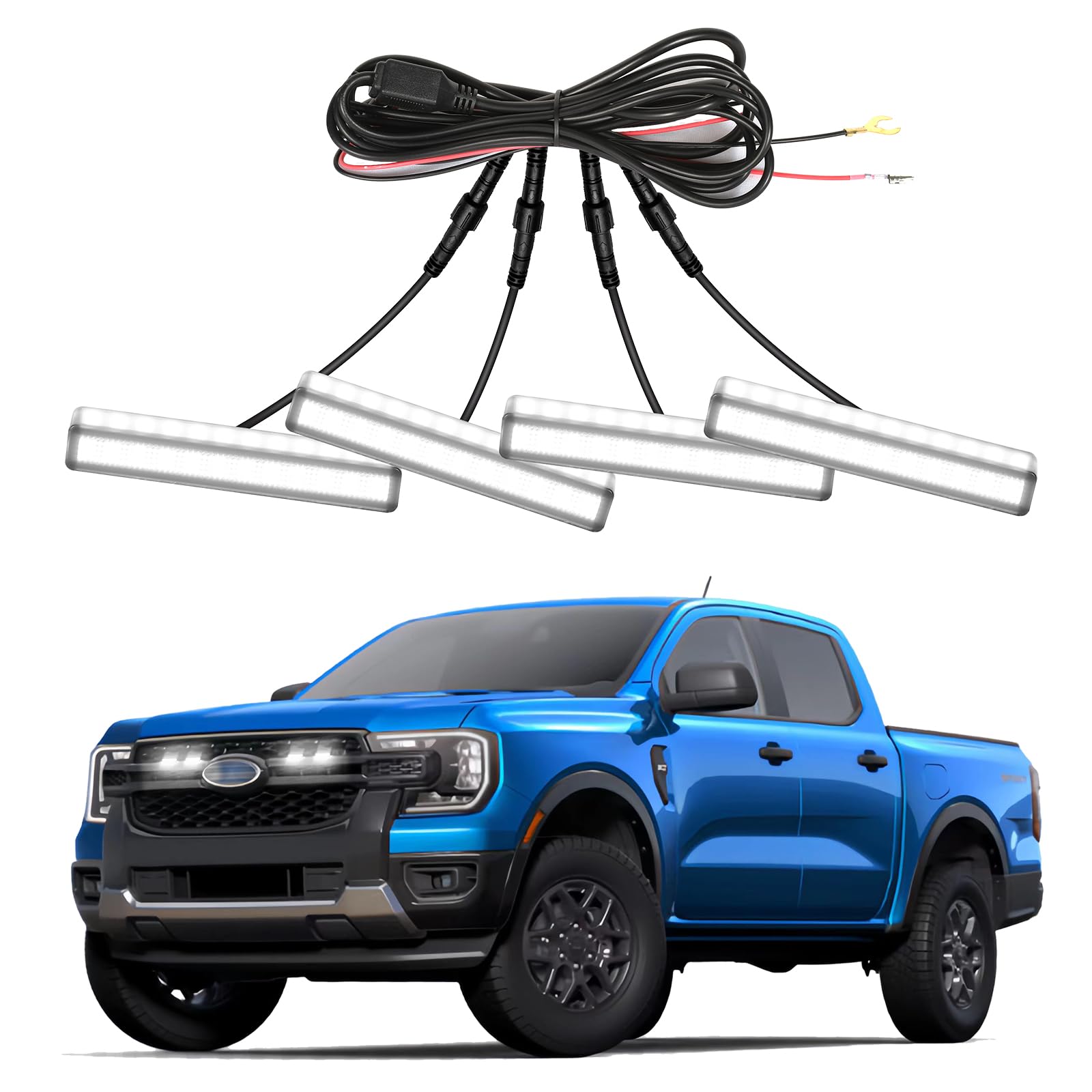 4PCS Front Grille Lights for Ford Ranger 2024 2025 Bright Bumper Grill Light Bar LED Running Lamps Fit for XL XLT Lariat Car Accessories (Fit for 2019