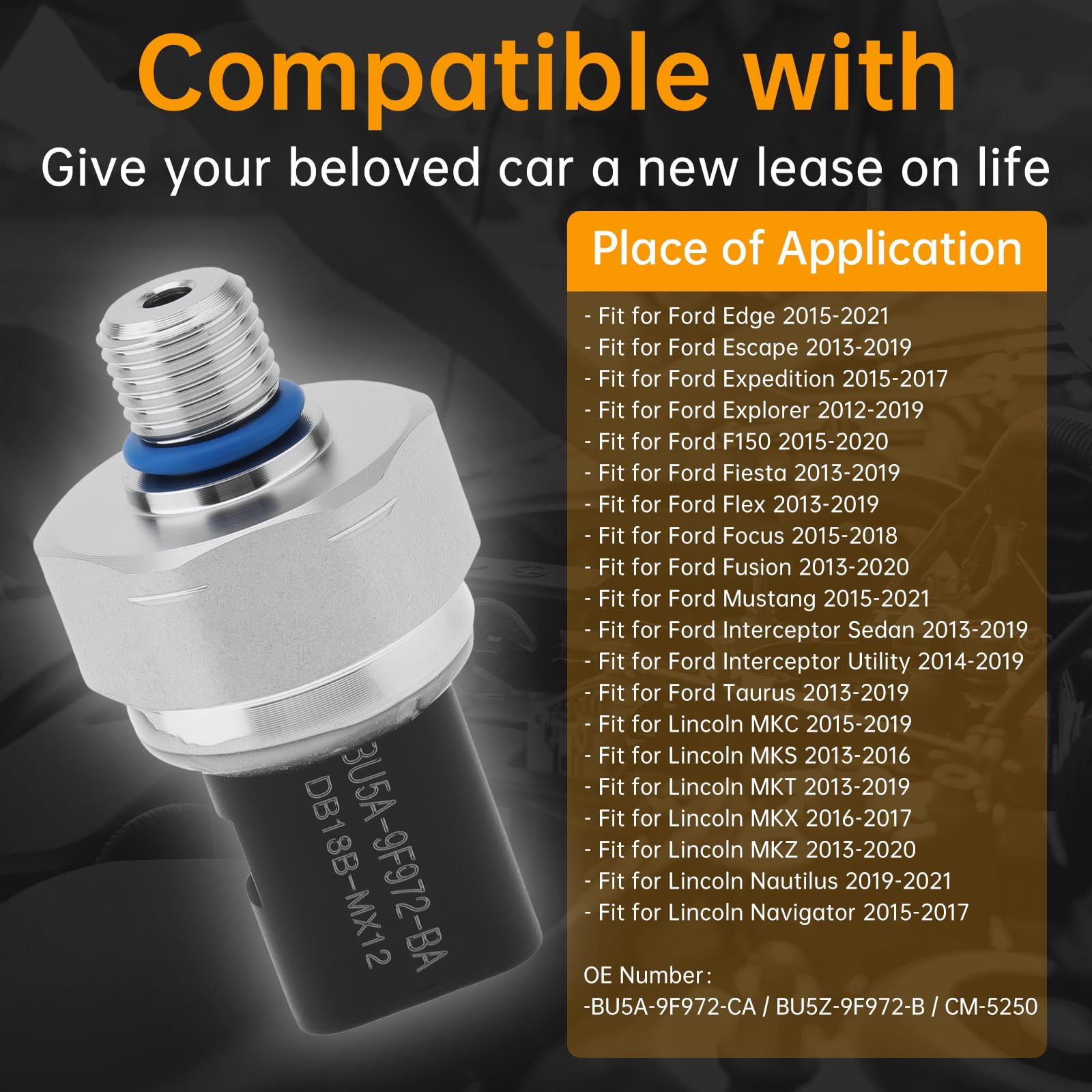 Sensore di pressione del carburante compatibile con Ford Lincoln, sostituisce BU5A-9F972-CA、BU5Z-9F972-B、CM-5250