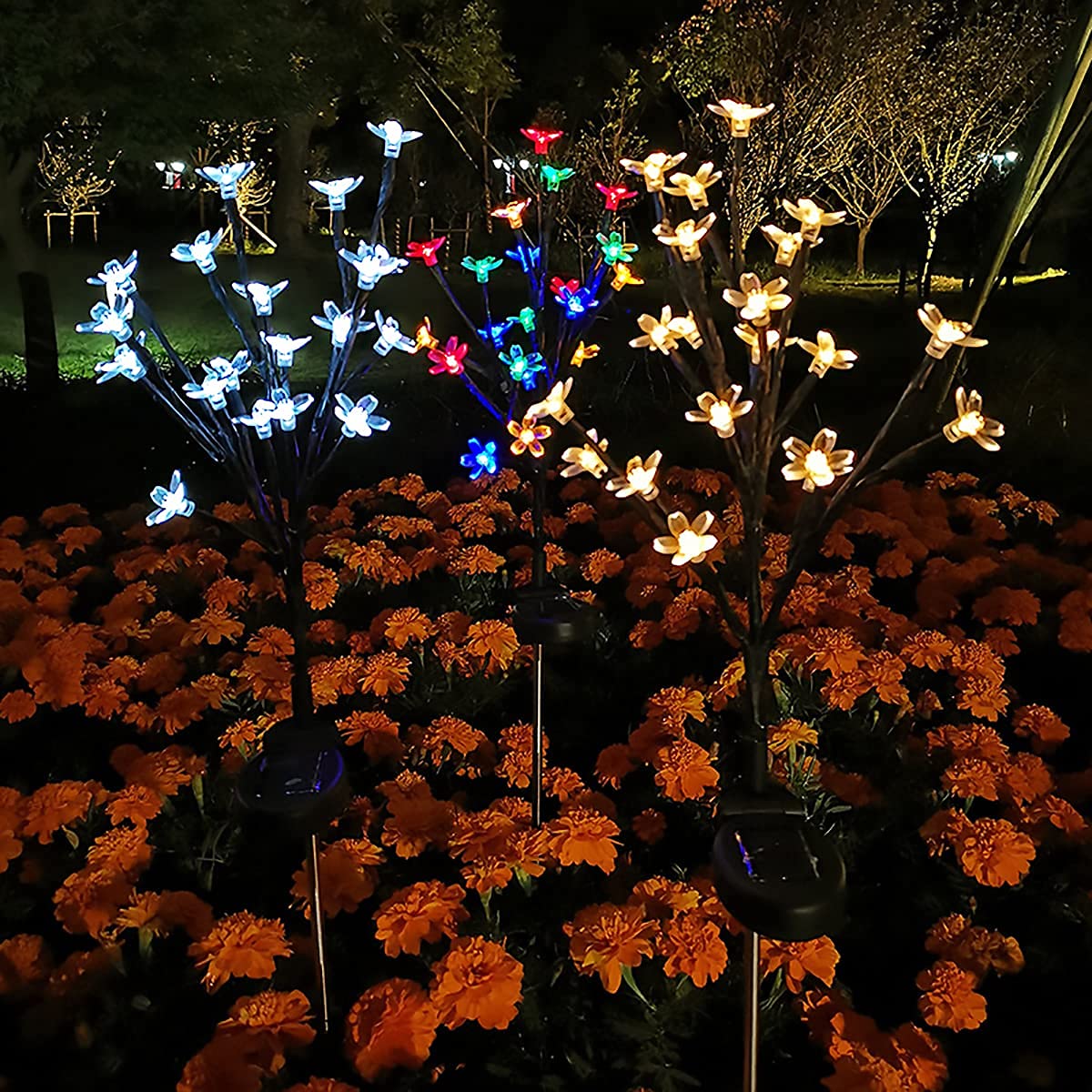 Luci solari da giardino a energia solare, a forma di fiore di ciliegio, 20 luci a LED impermeabili per vialetti, prati, cortili, passerelle, decorazioni natalizie, 3 pezzi