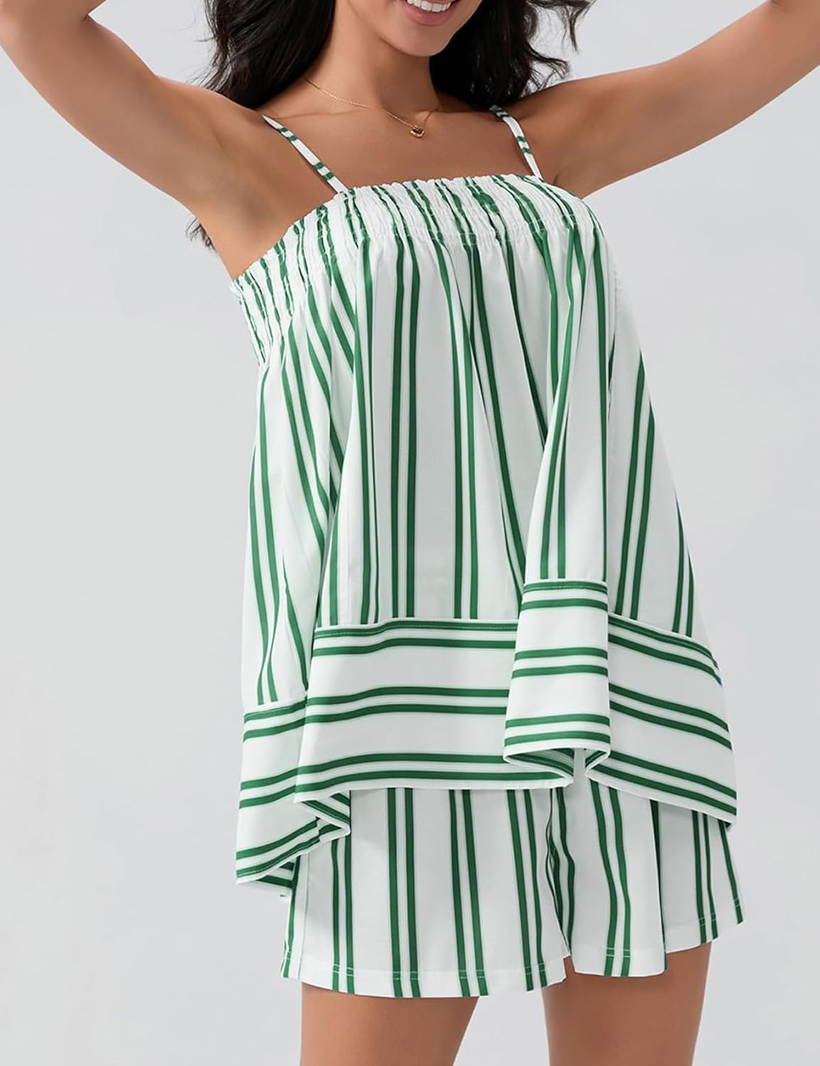 Wyeysyt Women 2 Piece Lounge Set Striped Pajama Set Ruffle Hem Cami Tops and Stripe Boxer Shorts Pj Set Sleepwear - Image 2