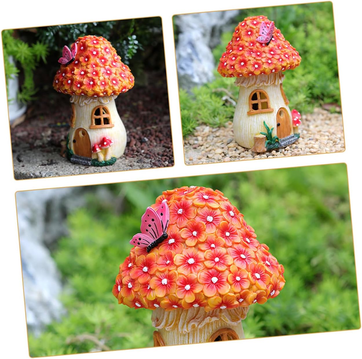 Abaodam Solar Mushroom House Garden Light Outdoor Solar Figurine Lamp for Yard Decor Resin Small Mushroom Statue for Patio and Lawn Lighting