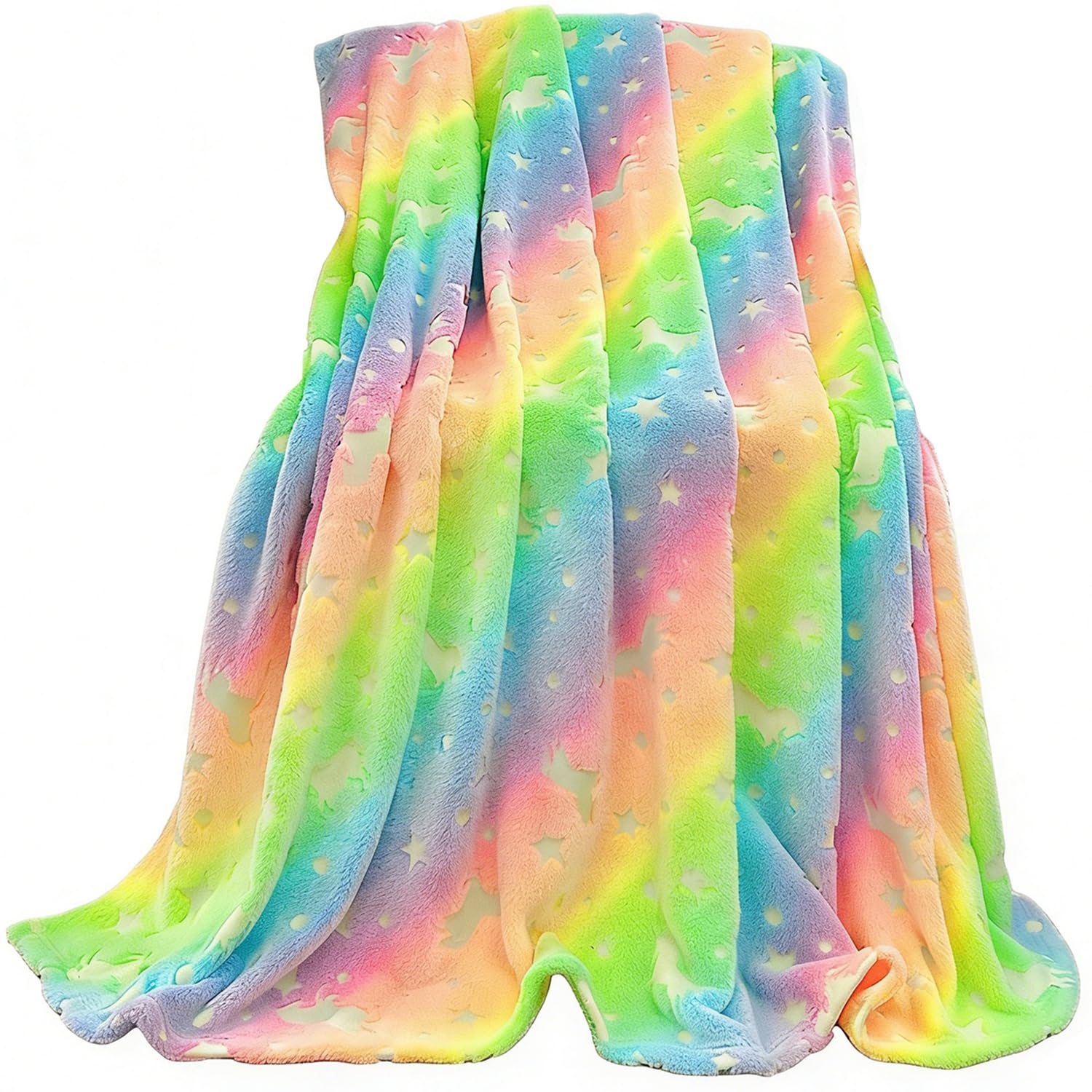 HAJXXMM Unicorn Blanket, Glow in the Dark Blanket, Soft Fleece Blankets for Kids, Kids Blankets All Seasons Throw Christmas Holiday Birthday Gifts for Teens, Green (100x150cm)