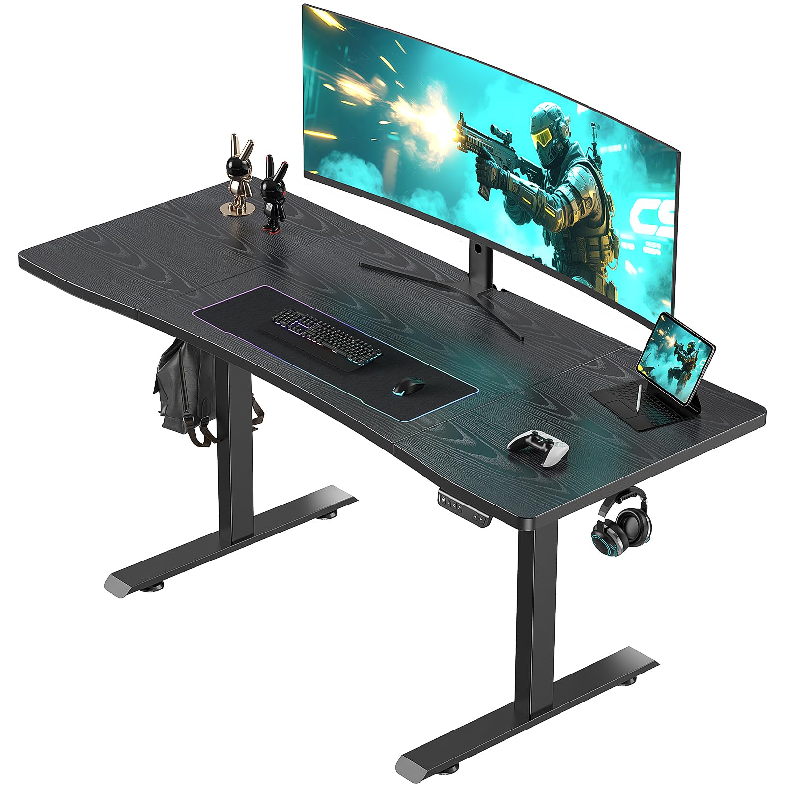 veken 63 x 28 inch electric standing desk, sit to stand up, work home office computer table for study, walking pad, writing, and games, wooden desktop desks, black