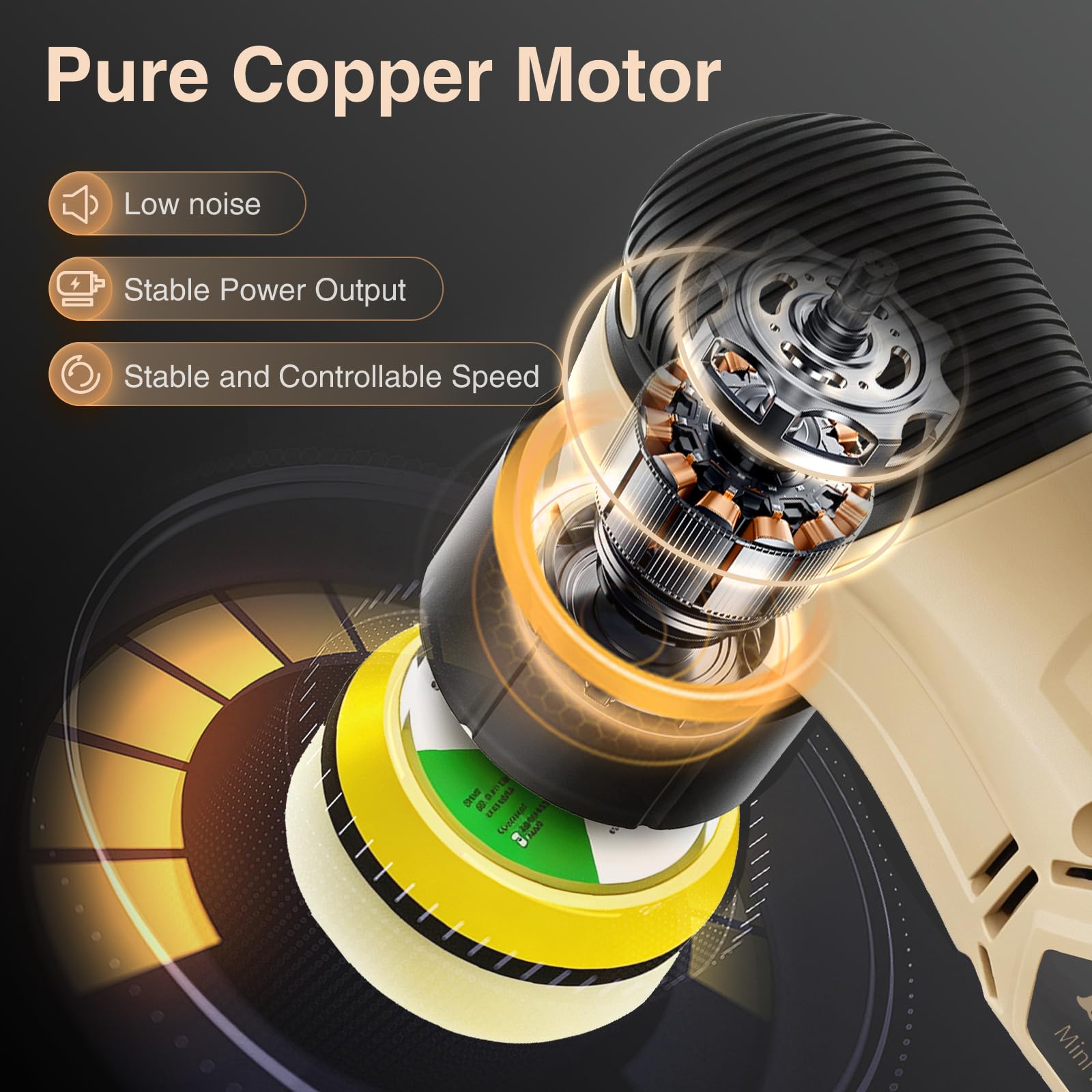 Mini pulidora inalámbrica, 1/1.5/2 pulgadas, DA&RO con 11 velocidades variables 2500-6000 RPM, 2 baterías recargables de 2.3 Ah, micropulidora para detalles de automóviles