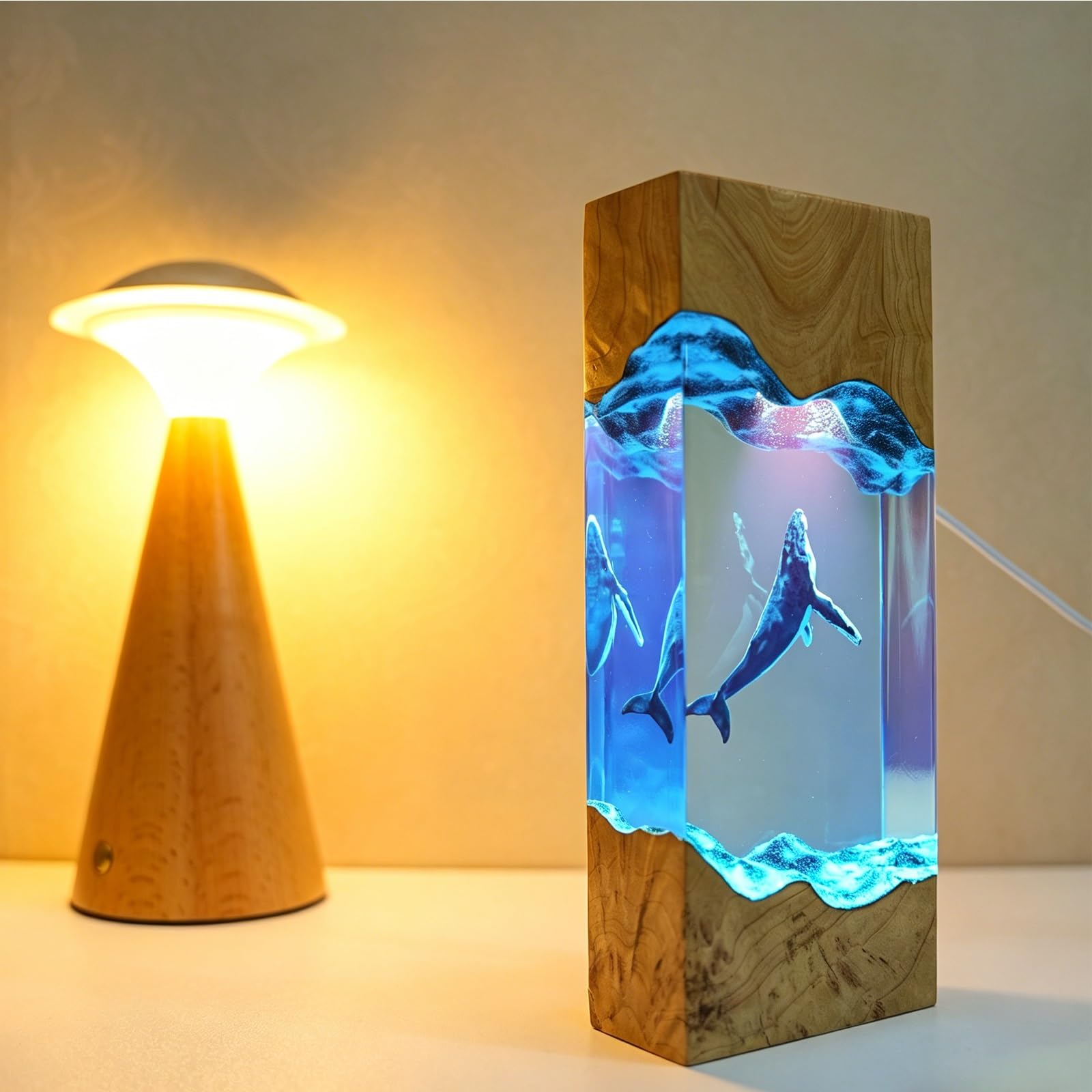 FGJtguE Woods lamp, Underwater Scuba Diver Night Light with Whale Shark, Dimmable LED Crystal Bedside Decor(H)