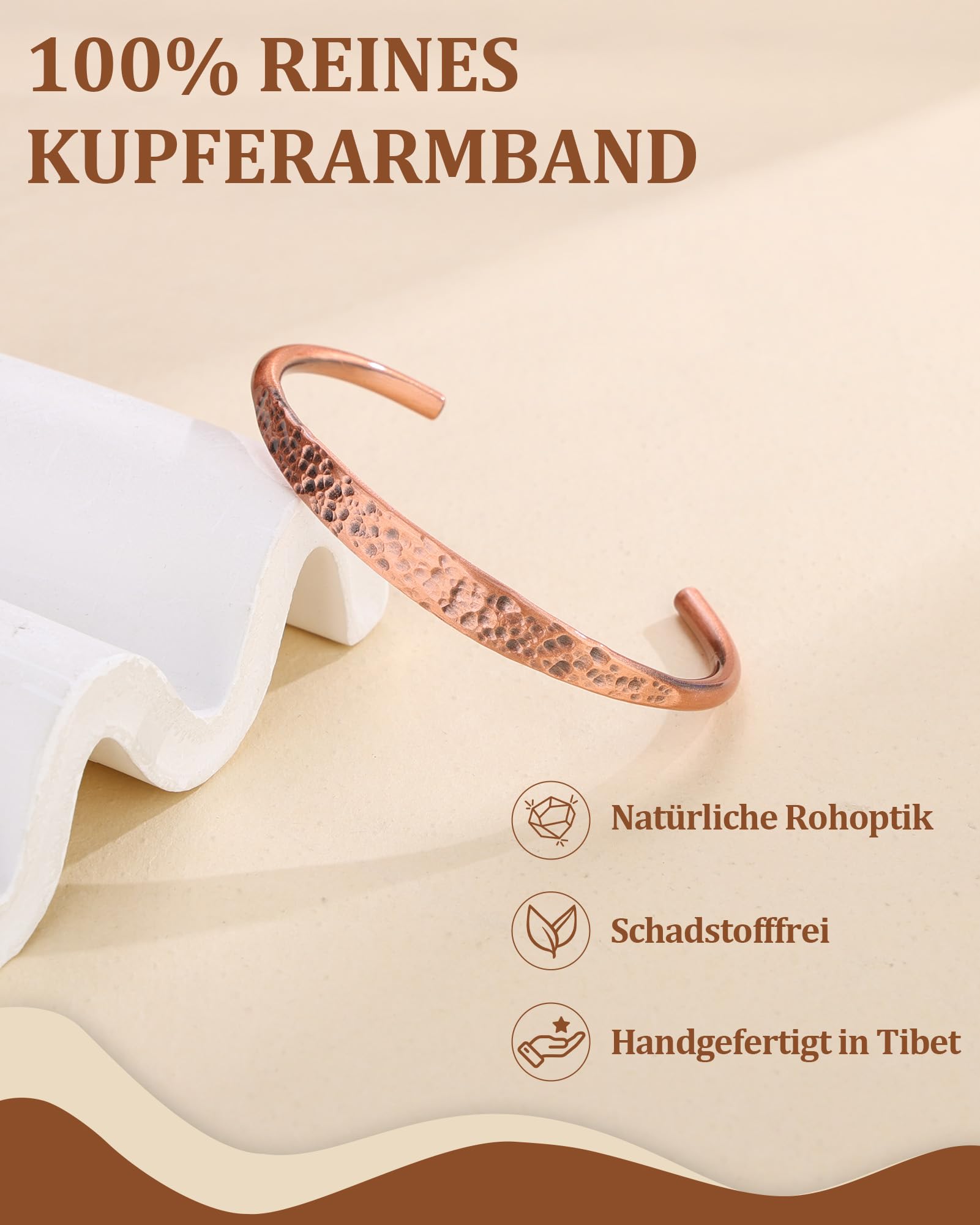 BioMag Pure Kupfer Armband - Kupfer Armband für Männer & Frauen - 100% Fest, Roh & Unbeschichtet Handgefertigte Tibetische Manschette Armband