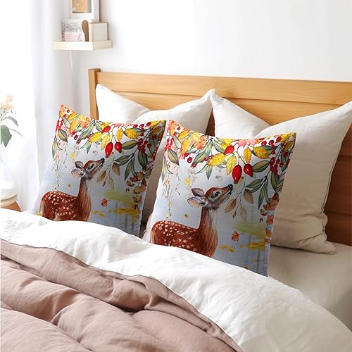 Miniatura 9 de Giwawa Fundas de almohada de otoño en acuarela, bonita funda de almohada de ciervos del bosque, cosecha de otoño, animales, granja, funda de cojín