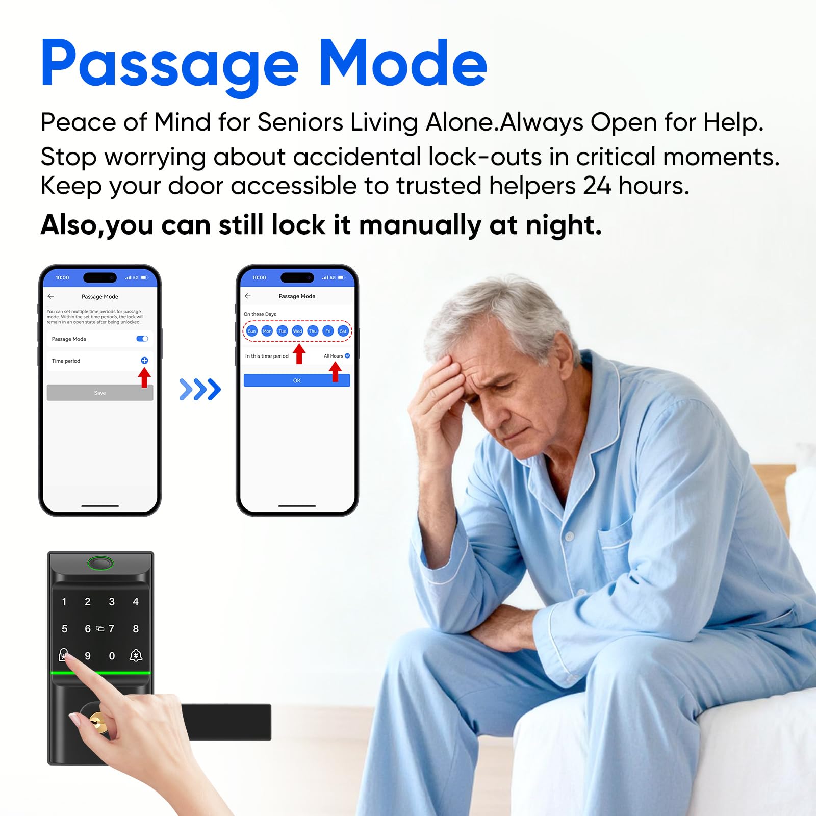 Cerradura Inteligente de Huella Digital con Manija, Cerrojo de Entrada Sin Llaves, para Puerta Principal, Control por App, Teclado Táctil, Llave, Tarjeta, Cierre Automático, Compatible con Apple Watch