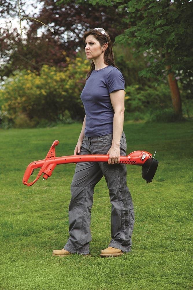 BLACK+DECKER Coupe-Bordures Filaire 350W, Coupe-Bordures Electrique 25 cm avec 2 Poignées, Déroulement du Fil par Frappe au Sol, Transmission Directe, Livré avec 2 Bobines de Fil, GL360SB-QS Orange
