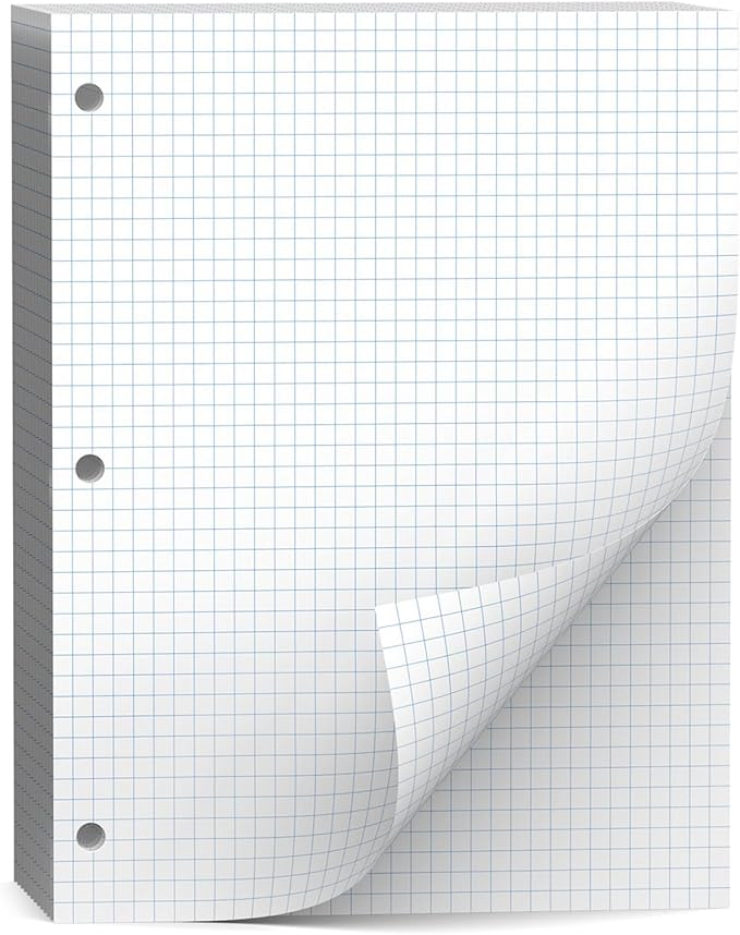 Loose Leaf Graph paper 8 x 10.5, Graph Ruled Paper, 3 Hole