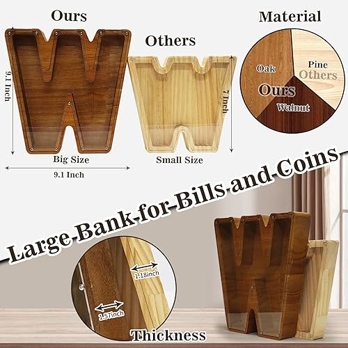 Miniatura 4 de Alcancía grande de madera personalizada para niños, con grabado láser, alcancía personalizada para niños y niñas, bancos de madera con iniciales,