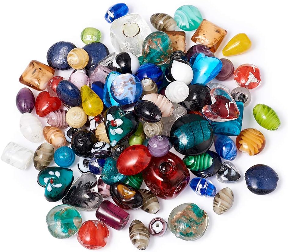 Craftdady 500g Mixed Shapes & Colors Lampwork Glass Beads Loose Beads Fit Most Major Charm Bracelets, 11-29x11-25mm, Hole: 0.5-4mm Random