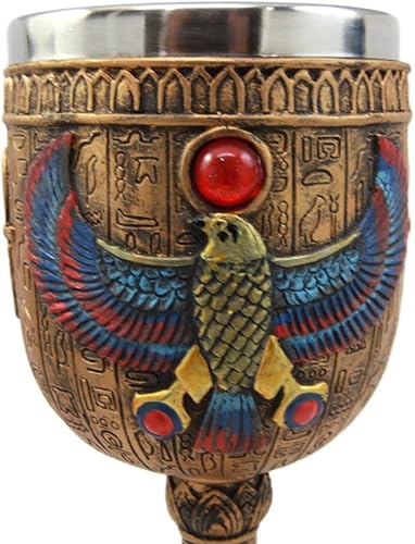 Miniatura 5 de Atlantic Collectibles Antiguo Egipcio Horus Falcon Bird God Of The Sky - Cáliz de copa de vino de resina de 6 onzas con forro de acero inoxidable