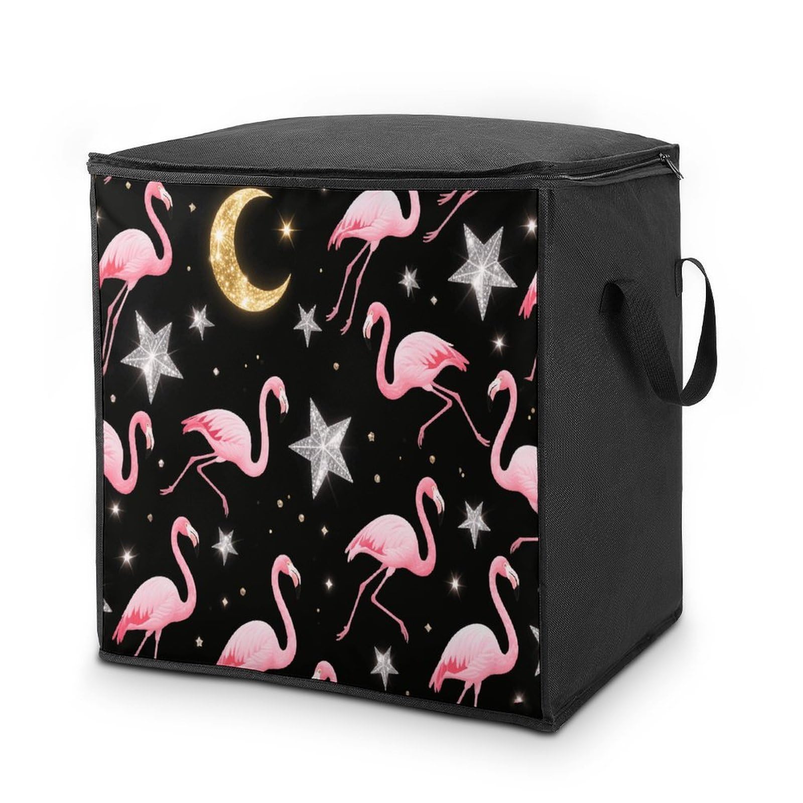 Flamingos Large Storage Bags with Zippered Storage Organizers Bag Clothes Storages Bins with Lids Foldable Storages Containers with Reinforced Handles for Blanket Bedding